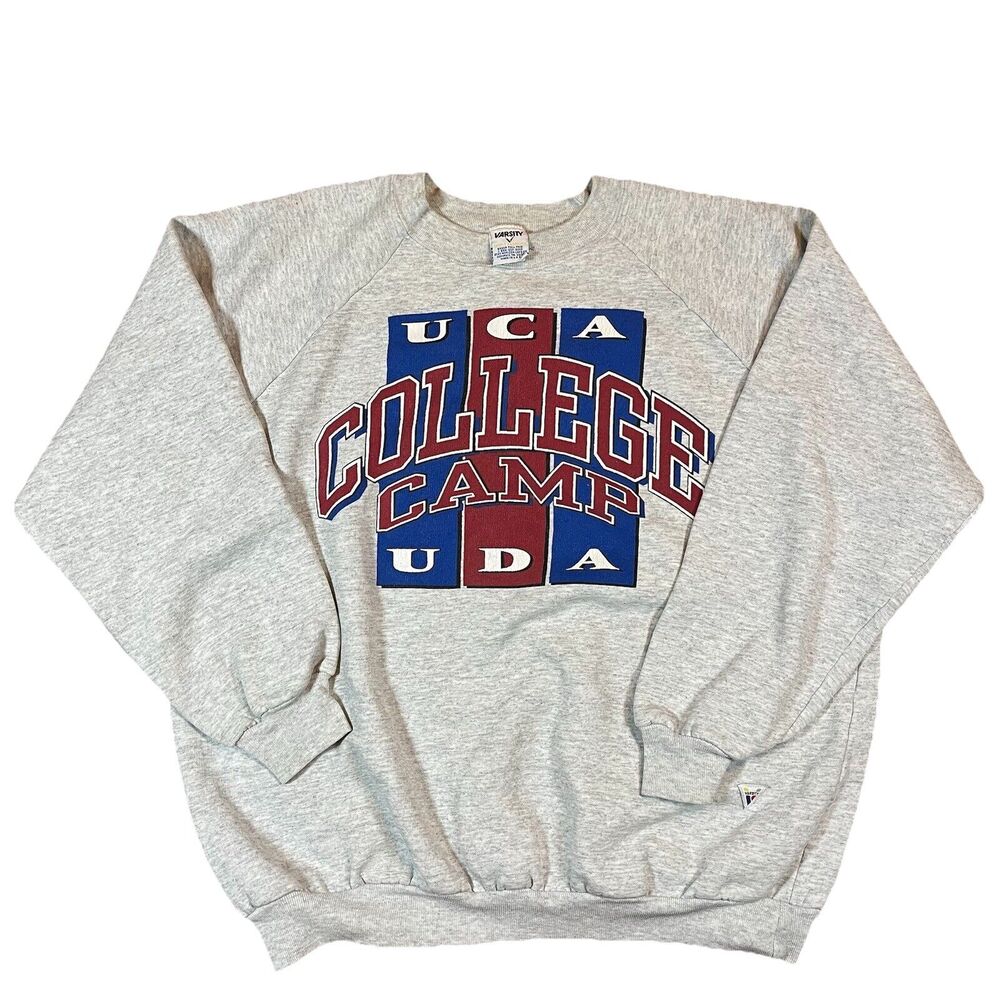 Varsity Heather Gray Sweatshirt with Blue and Red College Print